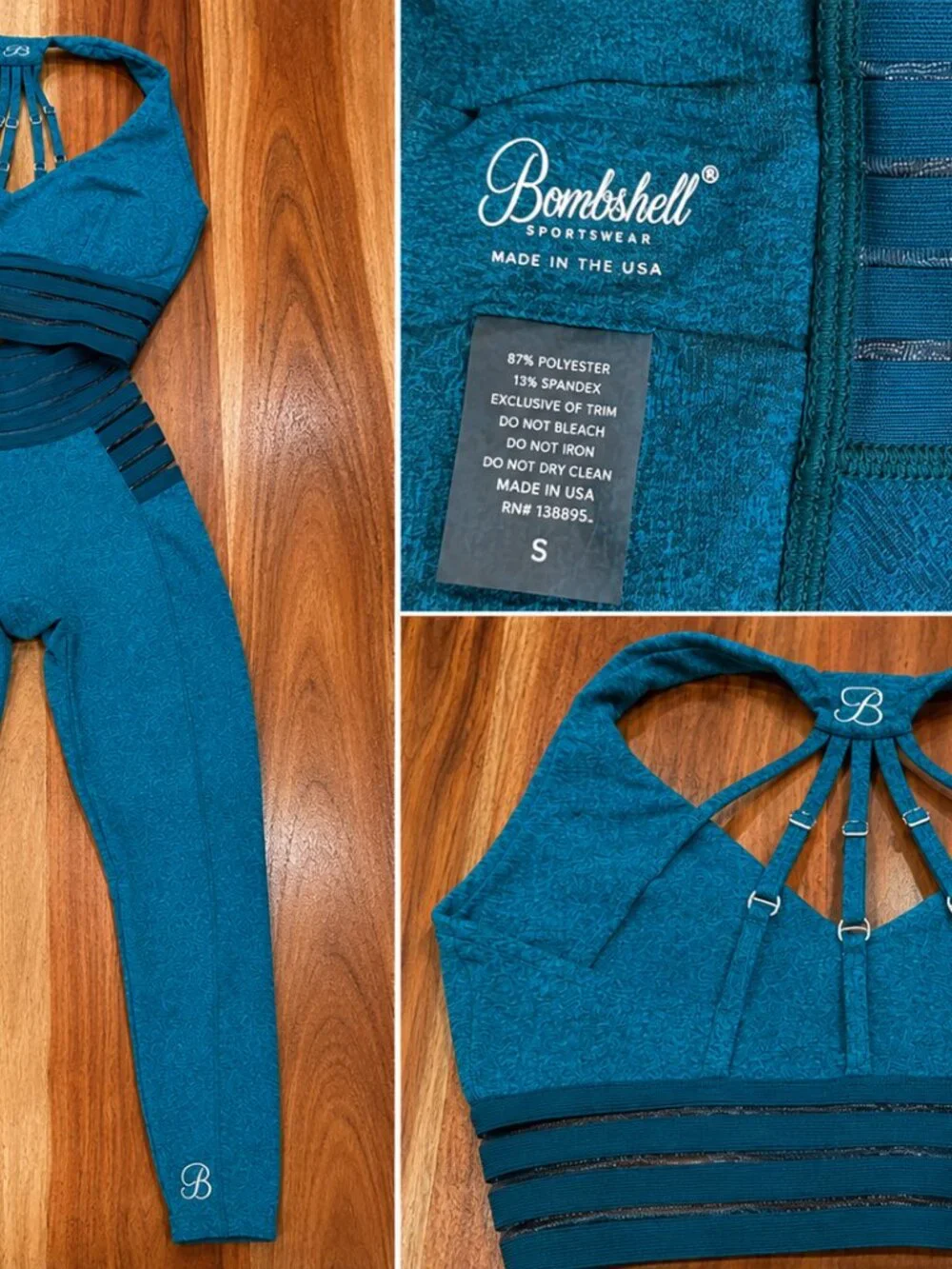 Bombshell Sportswear Teal Seamless Set Open Waist Size Small - Picture 3 of 3